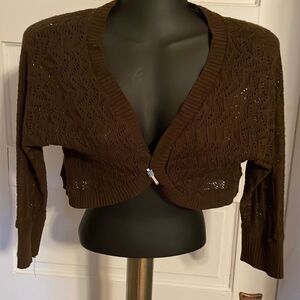 Great American Sweater Co brown long sleeve open front cable knit shrug cardigan
